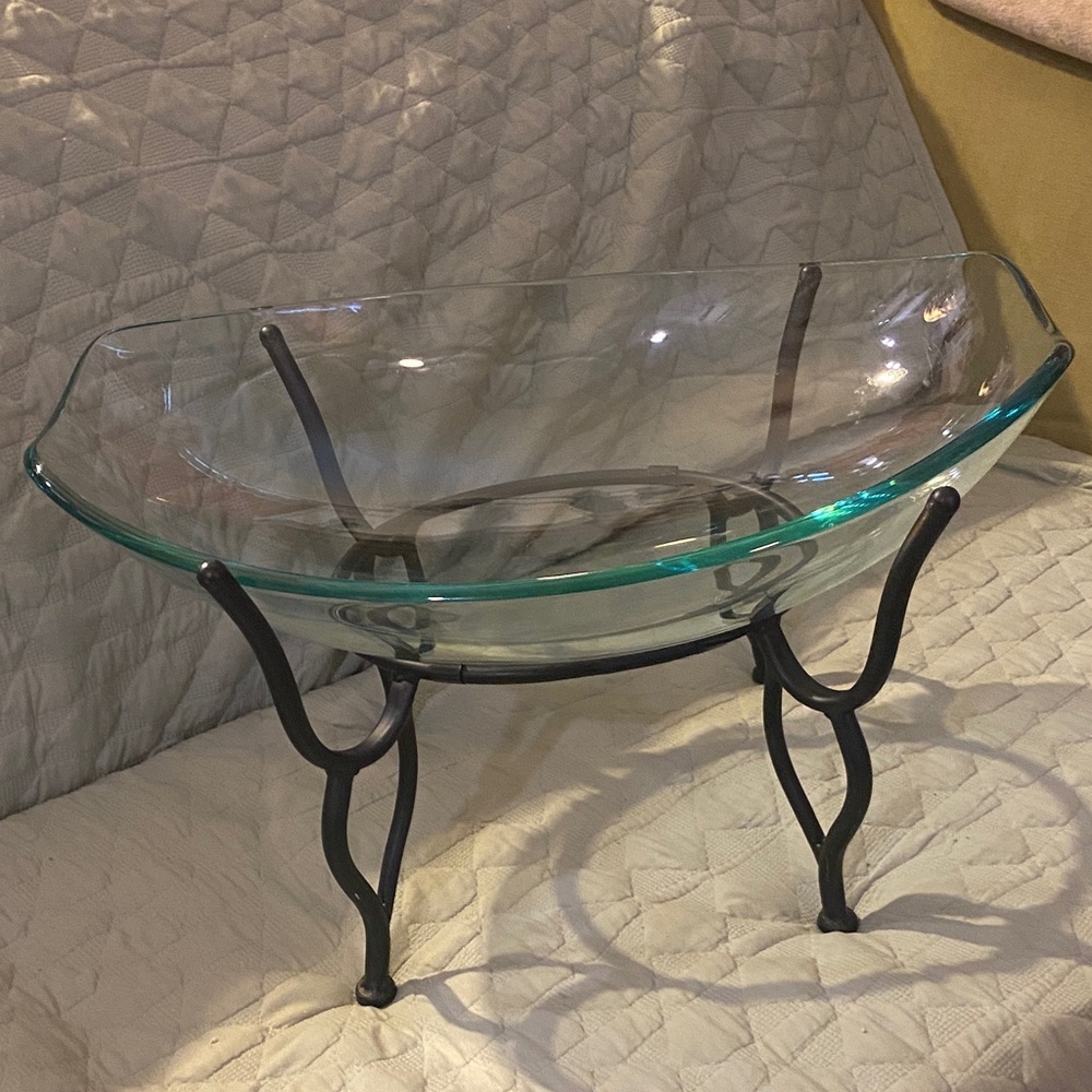 Elegant Glass Bowl with Black Stand large size 10”Hx14”Wx21”L